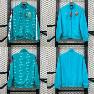 25-26 Barcelona Green&Blue Trench Coat Reversible Windbreaker Double-Sides Jacket