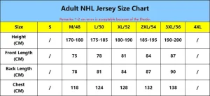 NHL Jersey Size Chart
