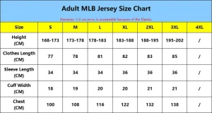 MLB Jersey Size Chart