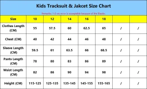 Kids Tracksuit Size Chart