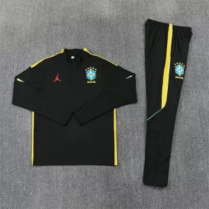 2026 Jordan Brazil Mens Black with Yellow Half Pull Training Suit Yupoo 8