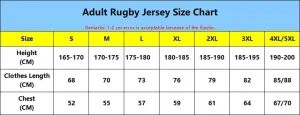Rugby Jersey Size Chart