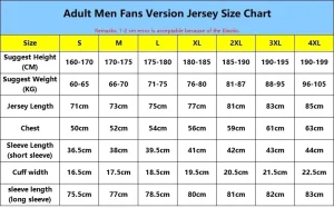 Fan Version Size Chart