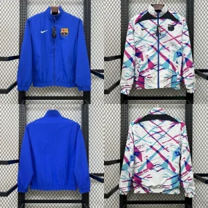 25-26 Barcelona White&Blue Trench Coat Reversible Windbreaker Double-Sides Jacket