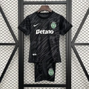 25-26 Sporting Lisbon Black Goalkeeper Kid Kits Youth Apparels Football AAAAJersey Supply Yupoo