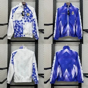 25-26 Real Madrid White&Blue Trench Coat Reversible Windbreaker Double-Sides Jacket