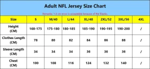 NFL Jersey Size Chart